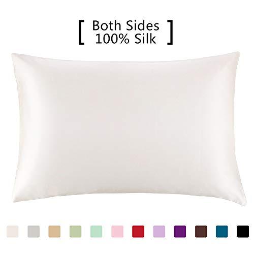 YANIBEST Silk Pillowcase for Hair and Skin - 600 Thread Count 100% Mulberry Silk Bed Pillowcase with Hidden Zipper, Queen Size Pillow Cases Ivory Natural White Without Bleach