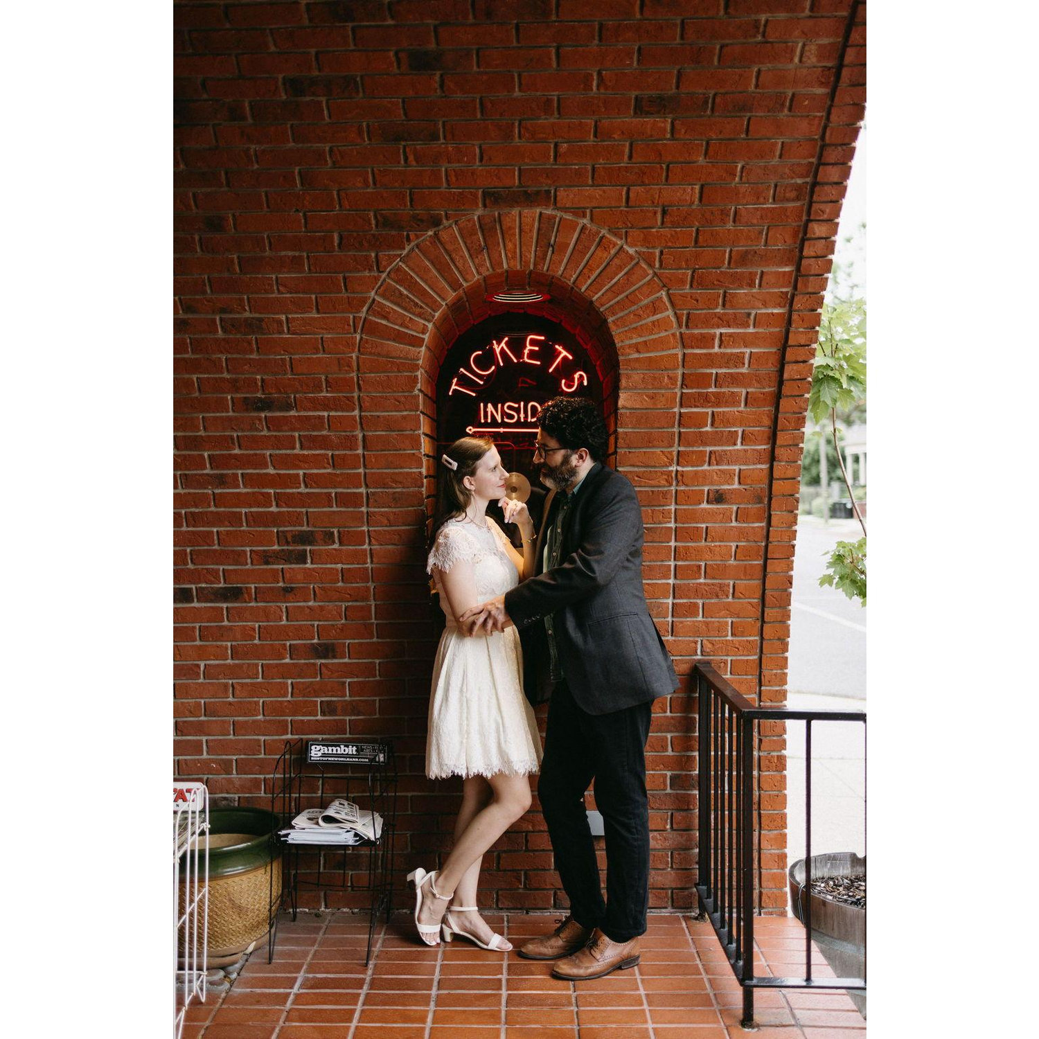 Engagement photo shoot at the historic Prytania Theatre in Uptown New Orleans.