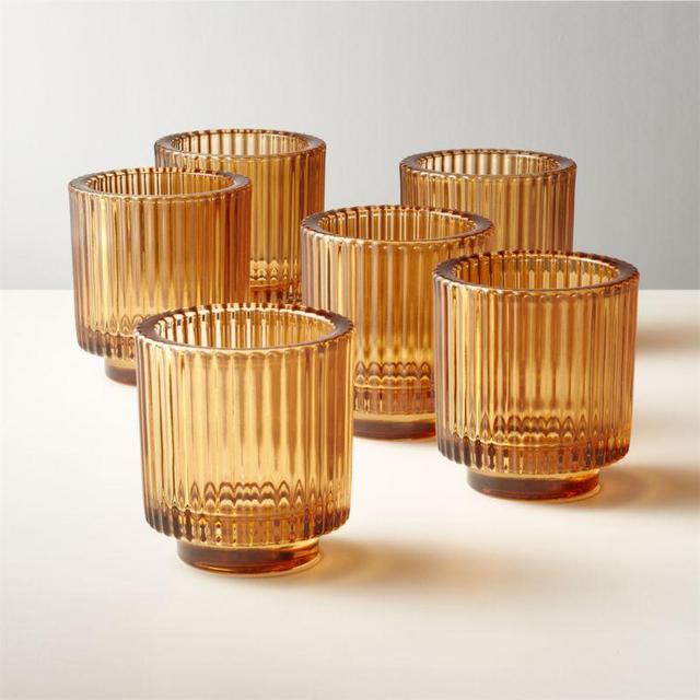 Ezra Amber Glass Tealight Candle Holders Set of 6