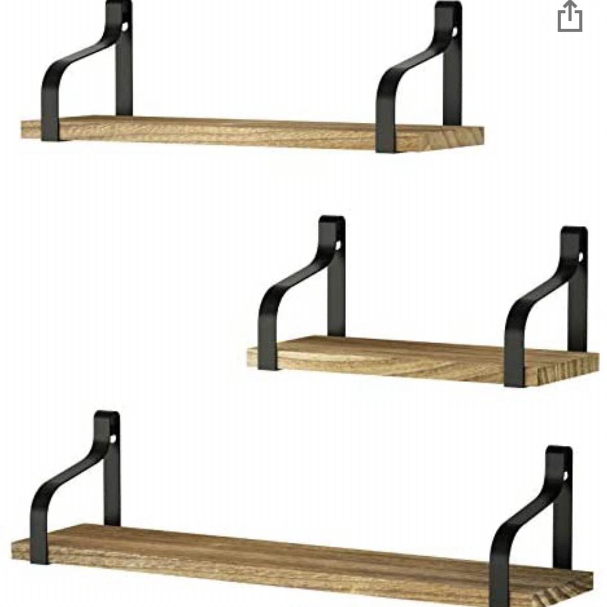 Love-KANKEI Floating Shelves Wall Mounted Set of 3, Rustic Wood Wall Storage Shelves, Carbonized Black