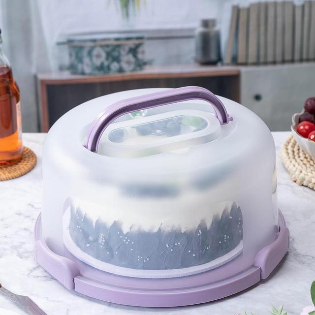 SETLUX 10in Plastic Cake Carrier with Handle, Round Cake Holder with Lid Pink Cake Container for 6in/8in/10in Cake(purple)