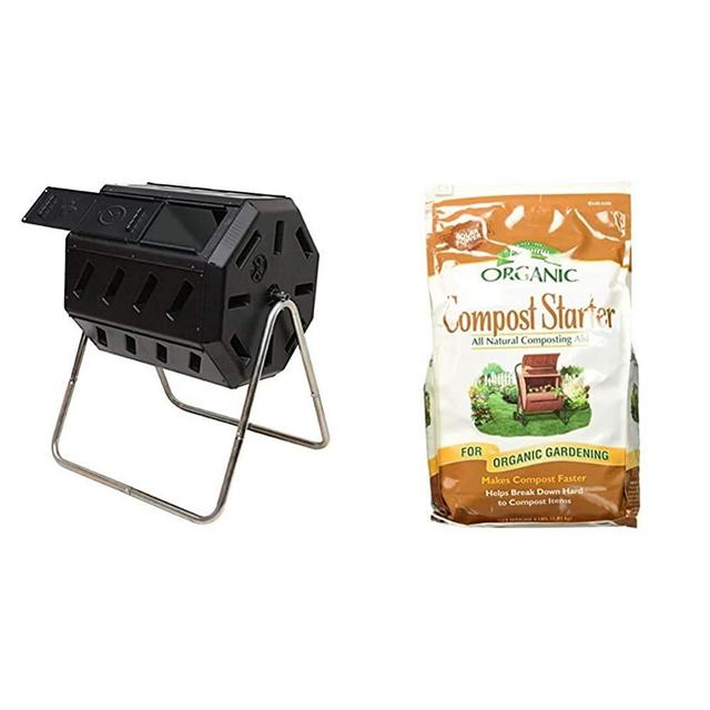 FCMP Outdoor IM4000 Tumbling Composter, 37 Gallon, Black & Espoma Organic Traditions Compost Starter- 4 lb Bag BE4