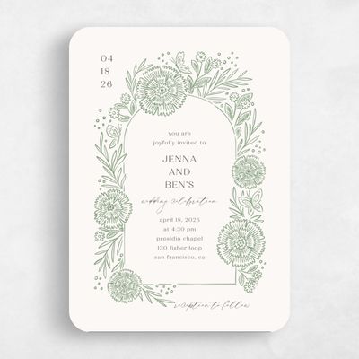 Green Rounded Wedding Invitation - Keita Portrait