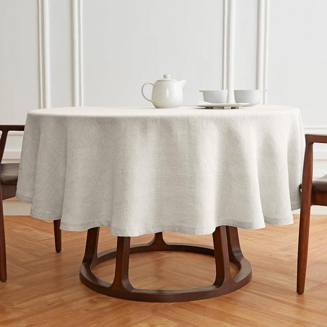 Solino Home Linen Round Tablecloth 70 Inch – 100% Pure Linen Light Flax Table Cover for Spring, Easter, Summer – Sonoma Prewashed, Handcrafted from European Flax