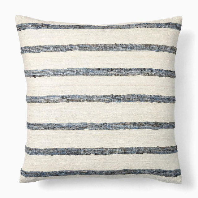 Silk Broad Stripe Pillow Cover 20"x20" Aegean