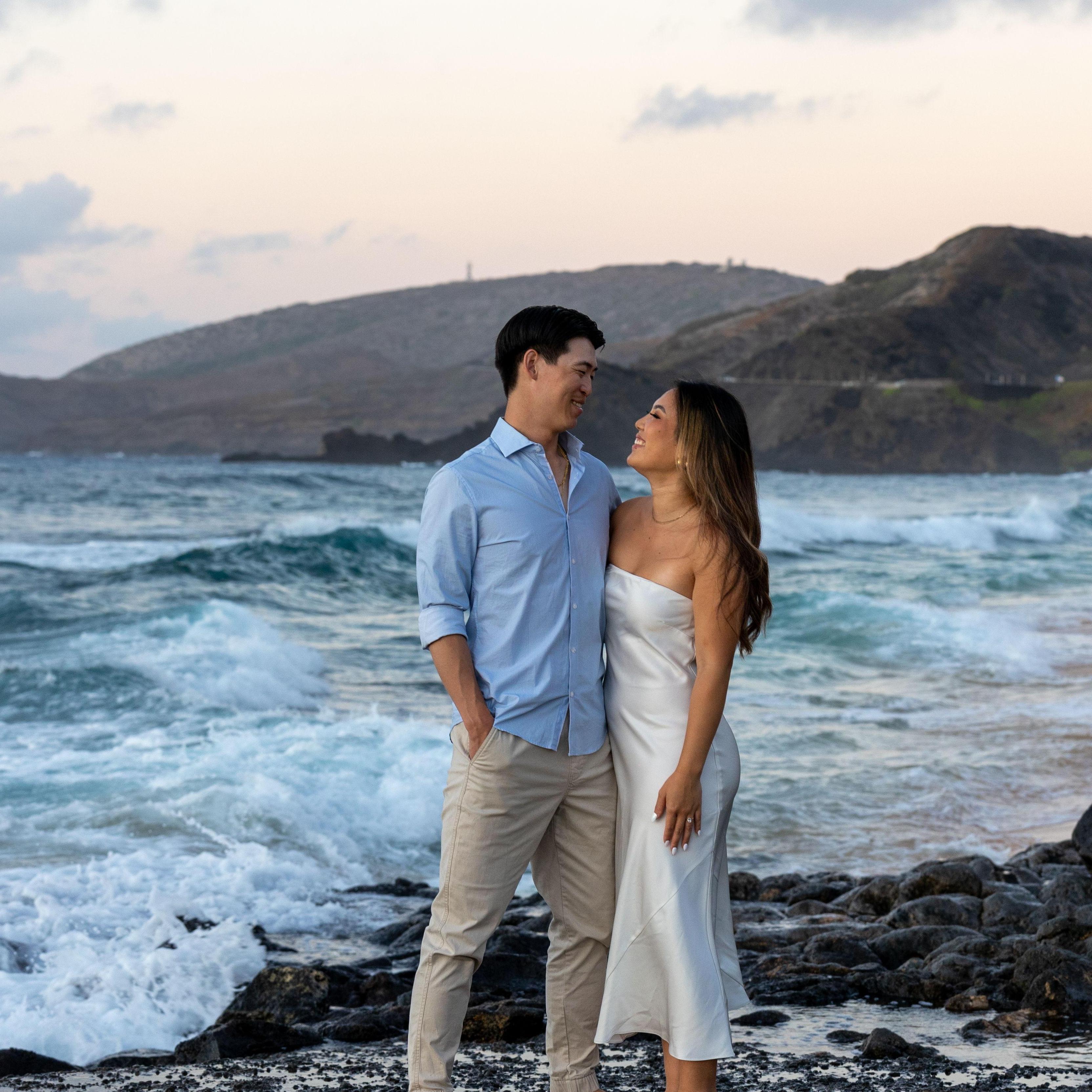 Engagement photos at Sandy's Beach, Oahu; Oct 2024