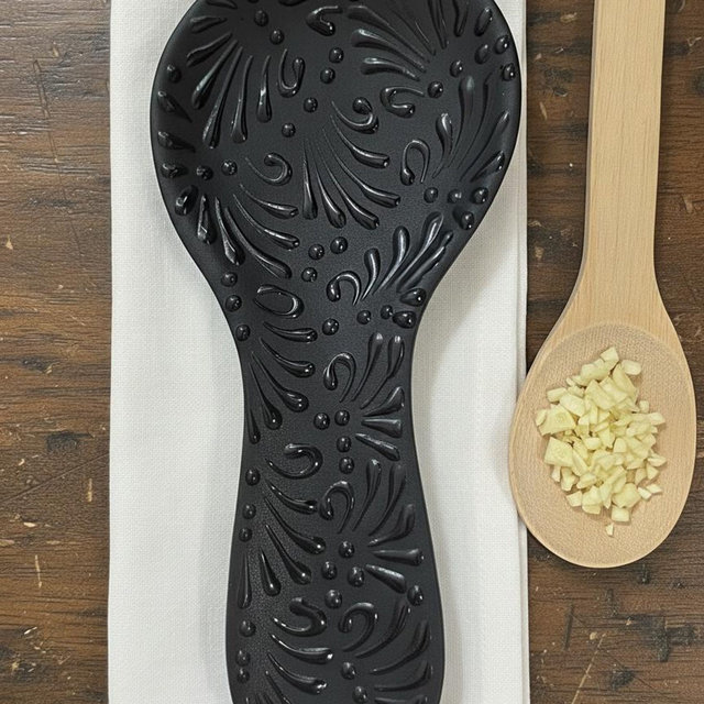 Talavera Spoon Rest | Black | Lead Free | Handmade Spoon Holder | ArteyAlmaMexicana