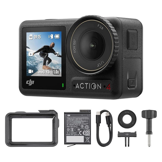 DJI Osmo Action 4 Essential Combo, 4K/120fps Waterproof Action Camera with a 1/1.3-Inch Sensor, Stunning Low-Light Imaging,10-bit & D-Log M Color Performance, Long-Lasting 160 Mins, Outdoor Camera