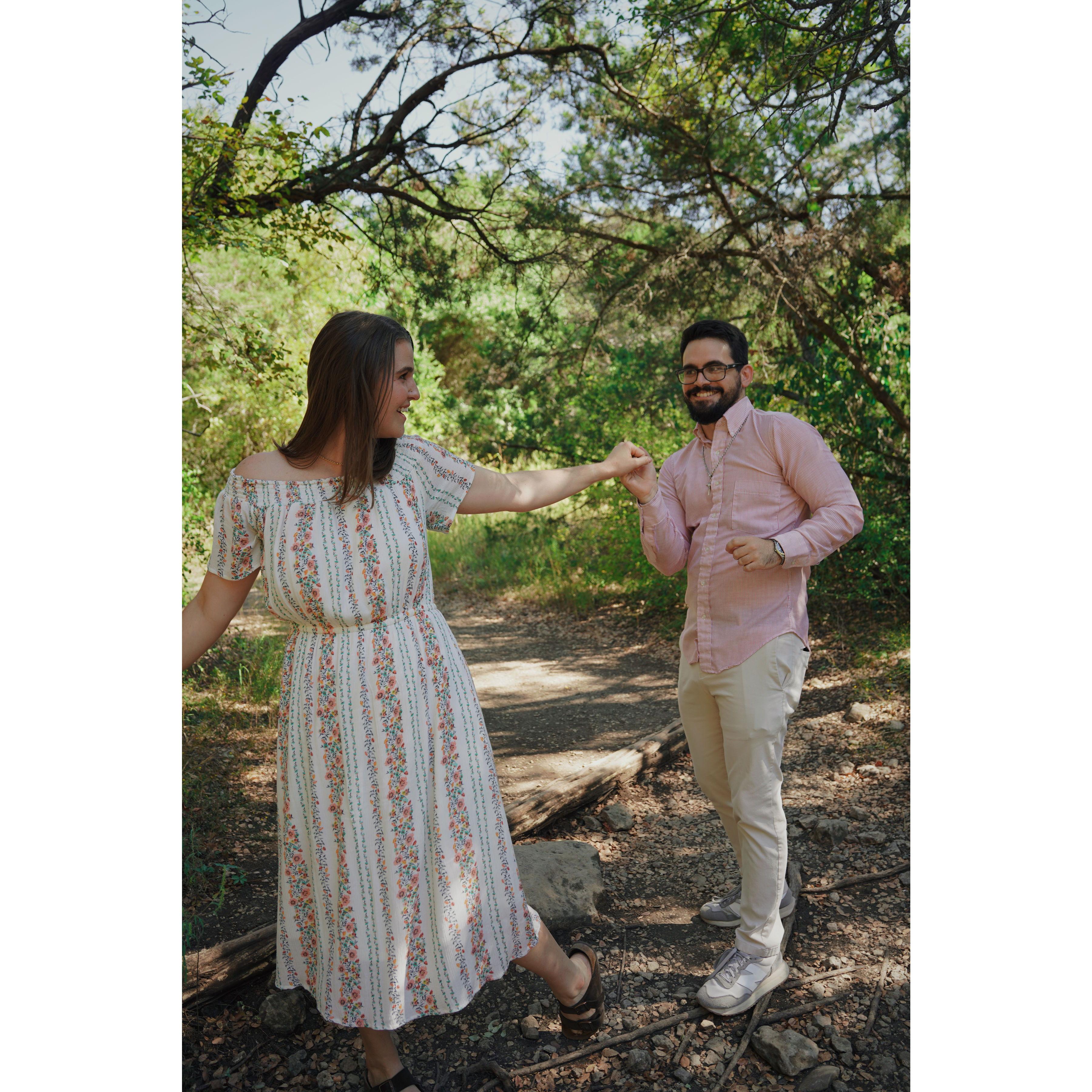 Only one of us knew we were already 30 minutes late for the surprise engagement party. I think you can tell who it was.