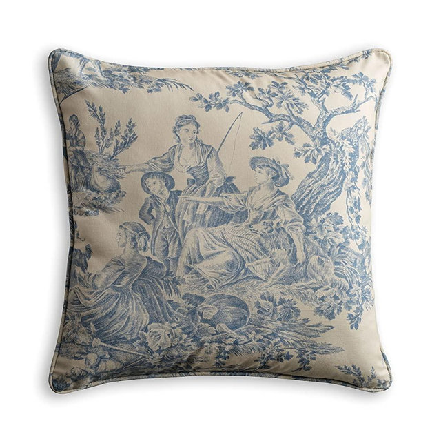 Maison d' Hermine The Miller 100% Cotton Toile Decorative Pillow Cover for Couch | Sofa | Cushion Covers | Bedroom | Home | Living Room (Blue, 20 Inch by 20 Inch).