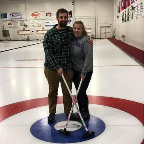 Learning how to curl at the Mesabi Range Curling Club in Eveleth, Minnesota (where Cassie attended high school).