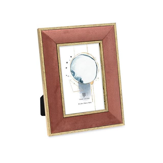 Isaac Jacobs Velvet Picture Frame with Metallic Gold Double Border, Photo Frame, Horizontal & Vertical, Made for Tabletop & Wall Display, for Home and Office (4x6, Terracotta)