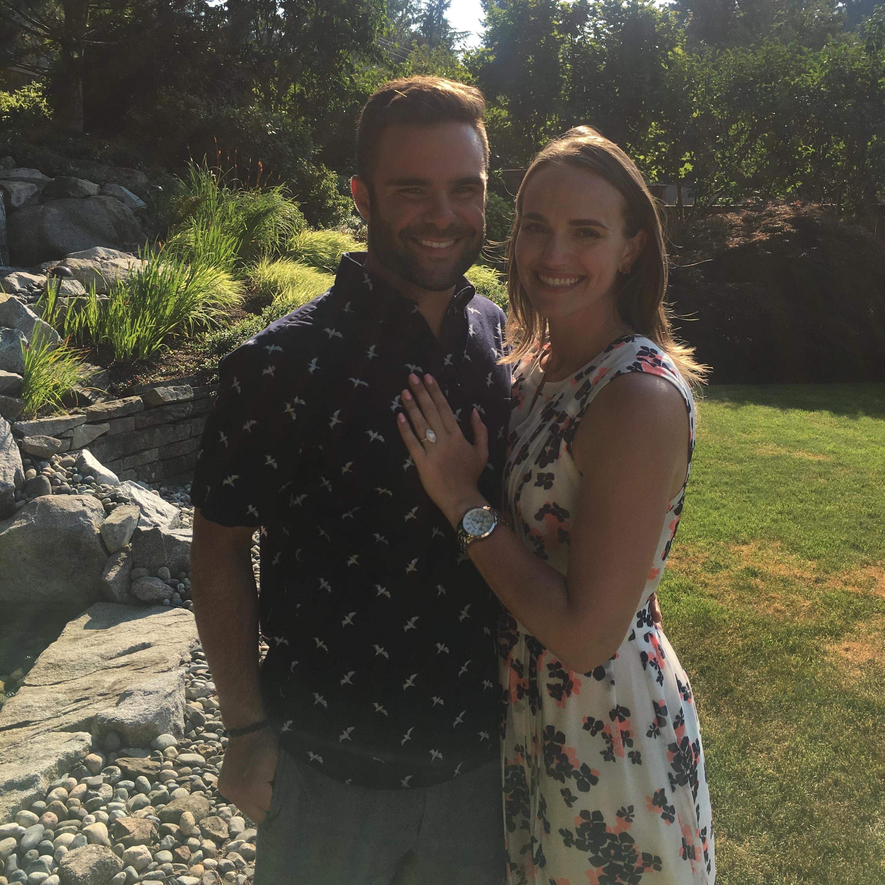 Moment of engagement! Craig asked my Dad for his blessing and he proposed in my parents beautiful backyard.