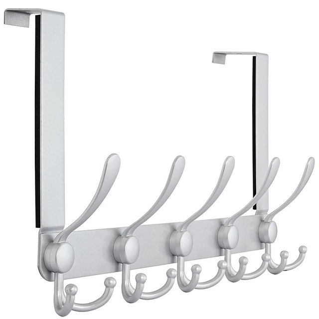 Dseap Over The Door Hook Hanger - 5 Tri Hooks, Heavy Duty Over The Door Towel Rack Coat Rack for Clothes Hat Towel, Silver