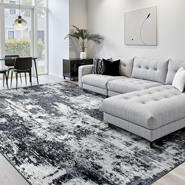 RELEANY Washable Area Rugs 8'x10' Non-Slip Modern Abstract Soft for Living Room Entryway Bedroom Nursery, Print Pattern, Black Gray
