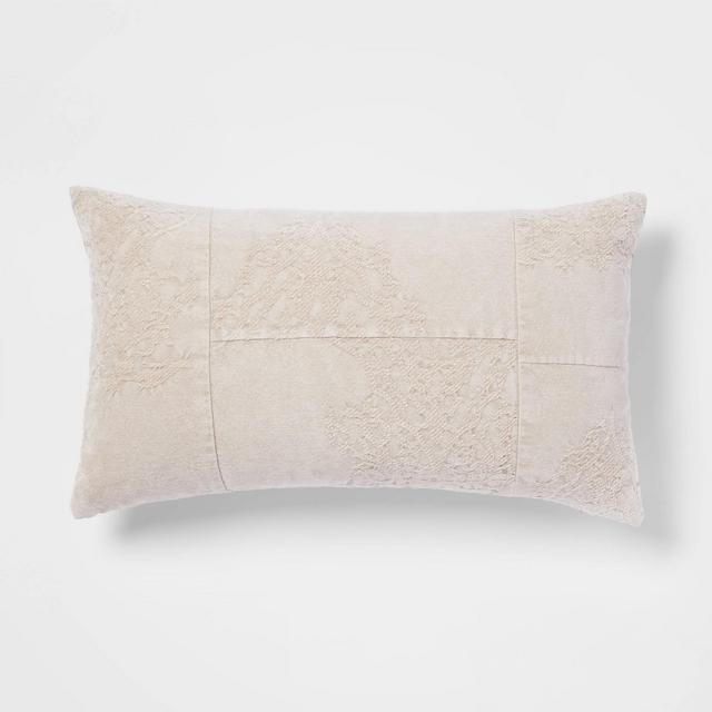 Oversized Washed Pieced Chenille Lumbar Throw Pillow Neutral - Threshold™