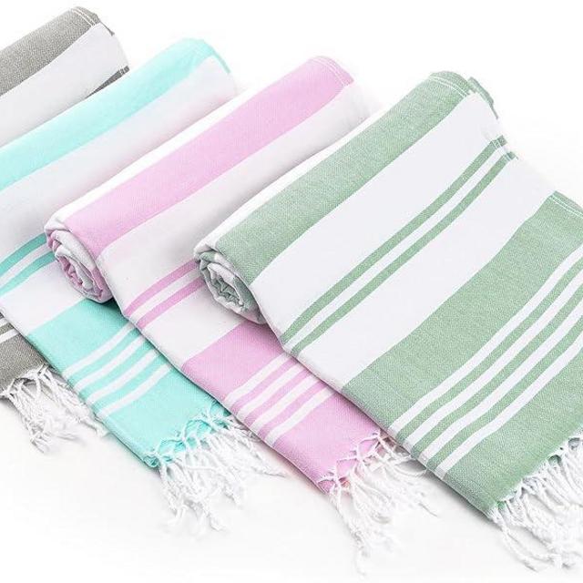 Utopia Towels [4 Pack Turkish Beach Towel (40 x 72 Inches) - 100% Cotton Oversized Sand Free Lightweight & Quick-Dry, Prewashed for Soft Feel Large Peshtemal Towel (Cool Grey, Aqua, Pink, Sea Foam)