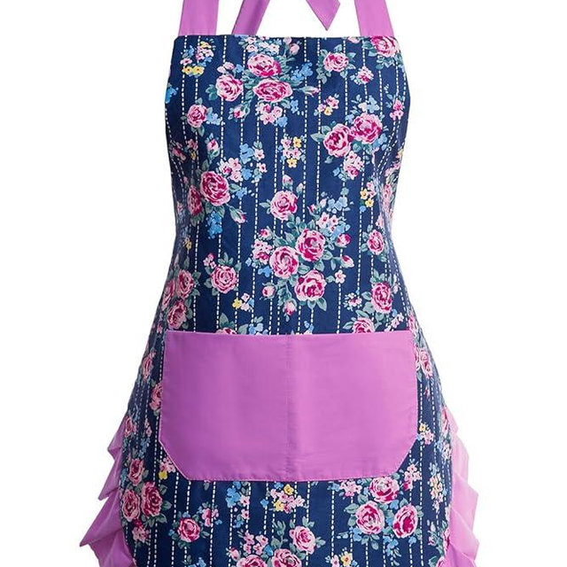 Alex Virtue Vintage Floral Apron for Women with Functional Pockets Adjustable Neck Strap for Cooking Baking Mother's Gift