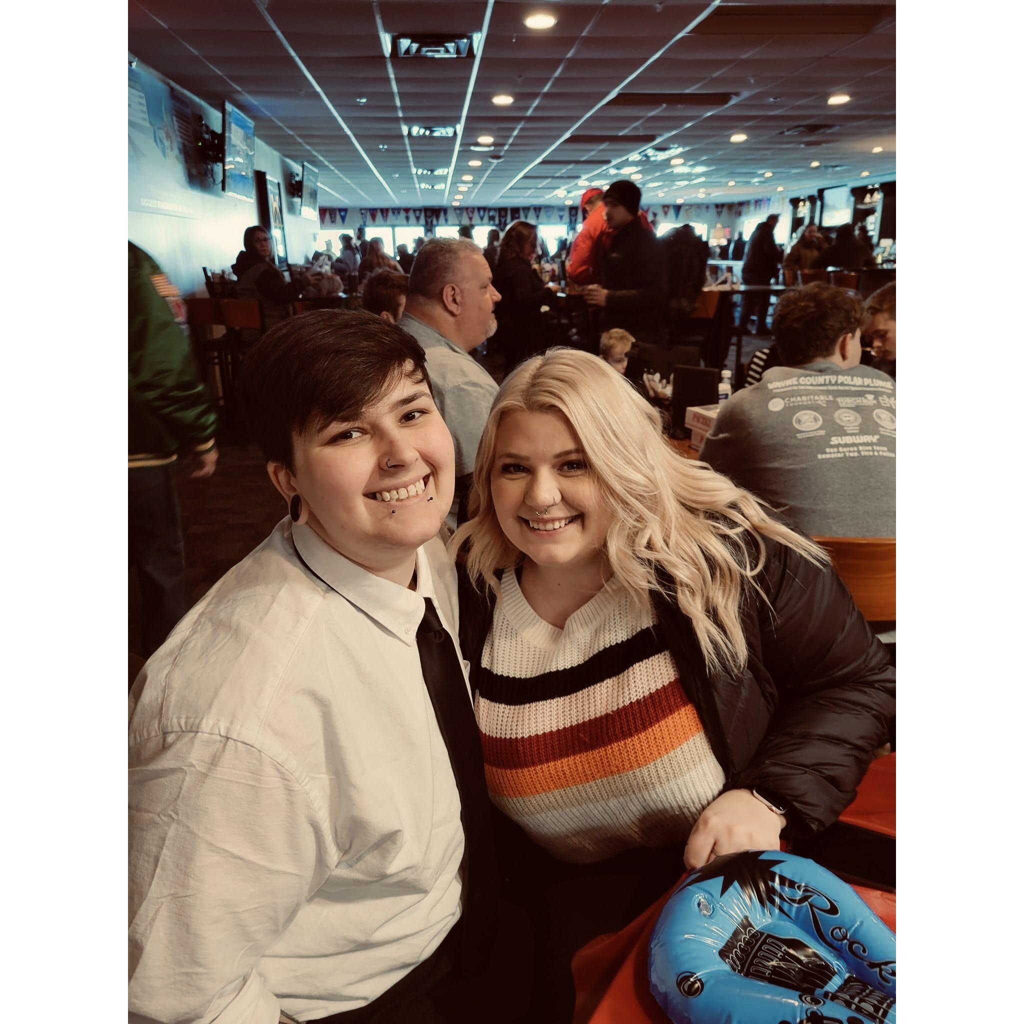 Bray drove up to MI to support Jess as she jumped into a freezing cold lake for Special Olympics.