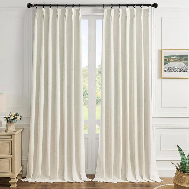 Maison Colette Natural Pinch Pleat Full Blackout Linen Blended Curtains 108 inch Long for Living Room,Back Tab Thermal Insulated Luxury Sheer with Liner for Bedroom,2 Panels, 40" Wx108 L,Linen