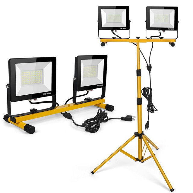 WUFOTY Work Light Rugged, Easy to use, 21,000 Lumen Work Light Stand, 2 Adjustable LED Work Light Heads Collapsible Tripod, 6,500 Kelvin, Great Replacement for Older Halogen Work Lights