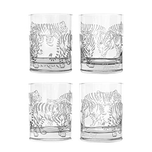 Mignon Faget Tiger, Tiger Double Old Fashioned Glasses, Set of 4