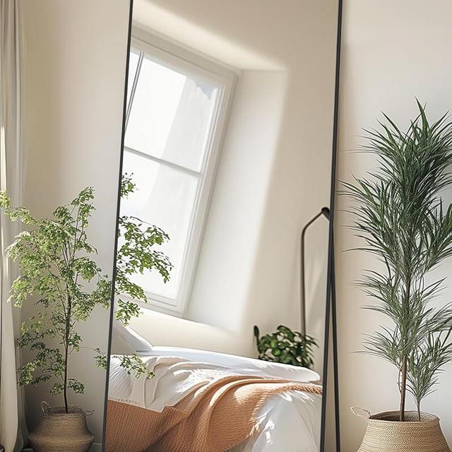 Coomily Full-Length Floor Mirror with Stand, 71"x28" Rectangle Style Full Body Standing Mirror for Bedroom, Living Room, Gym, Dorm - Shatter-Resistant & Easy Assembly, Black