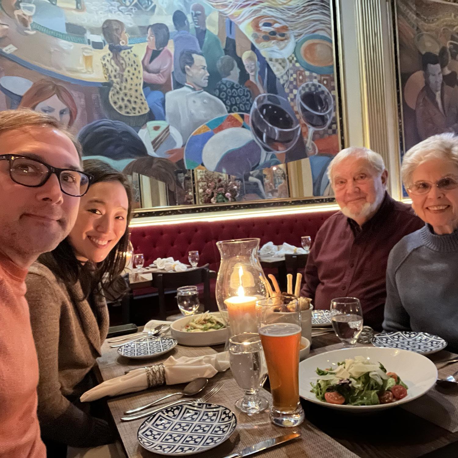 Dinner with Papa and Mama Kauffman at Cinghiale, courtsey of the Stevens'...Incidentally, the same place where Kent had first hinted at setting them up
