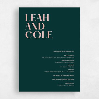 Dark Emerald, Green Wedding Program - Brevard