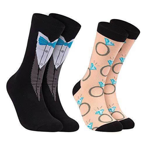 Groom and Bride Crew Socks - 2-Pair Novelty Socks for Party and Wedding
