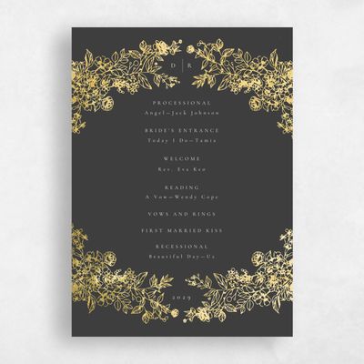Grey Floral Wedding Program - Sawyer Foil