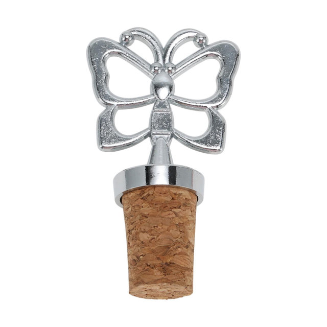 Unique Bargains Bottle Stoppers Butterfly Cork Stopper Aluminum Alloy Wood Silver Tone Brown 2.83"x1.61"x0.79" 1 Pc