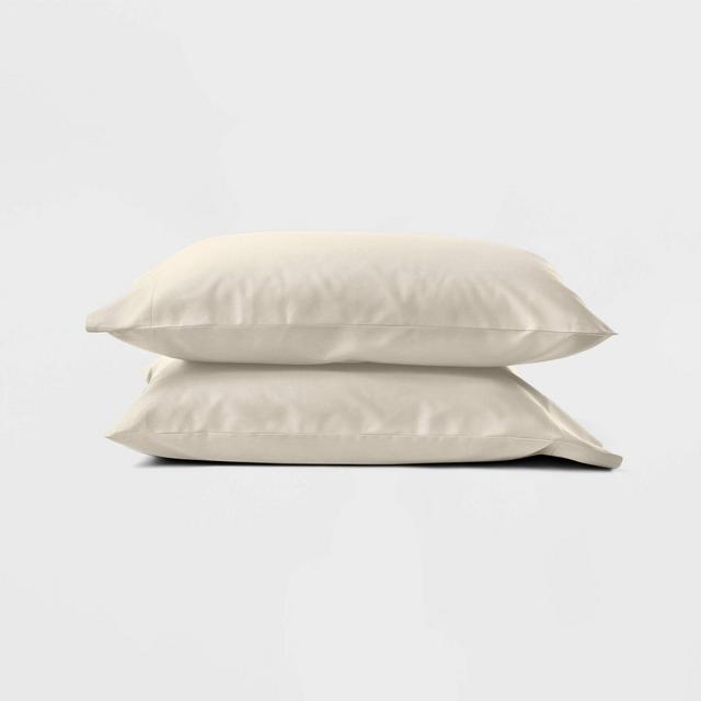 Standard 300 Thread Count Temperature Regulating Solid Pillowcase Set Natural - Casaluna™