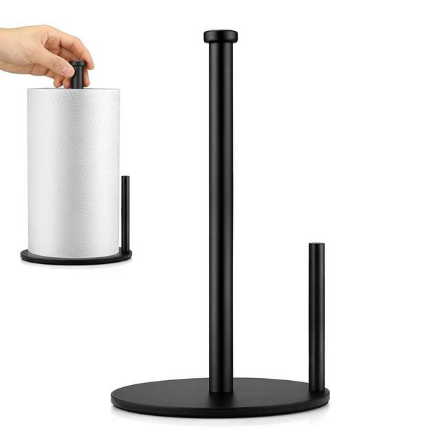 Black Paper Towel Holder, Countertop Paper Towel Holder, Steady Paper Roll Holder, Weighted Paper Towel Stand for Kitchen Bathroom Organization