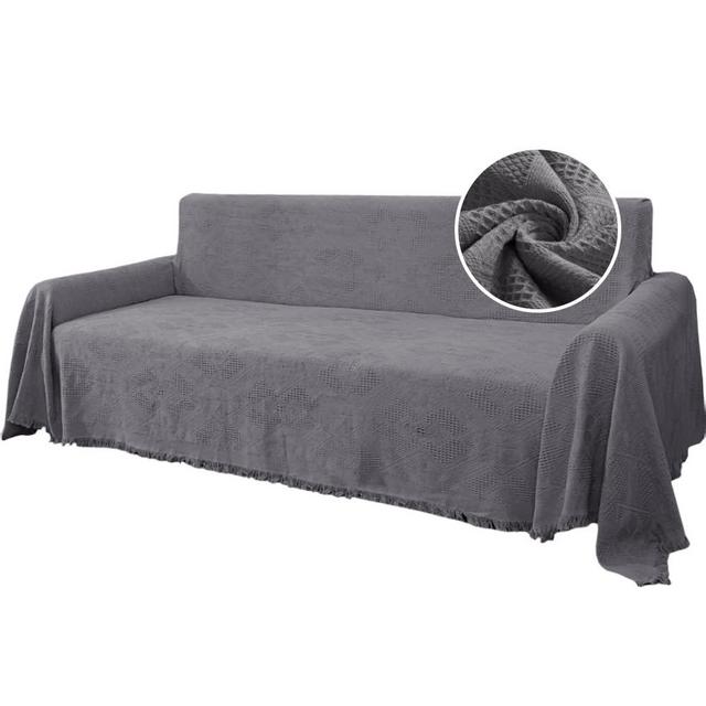 H.VERSAILTEX Cotton Sofa Covers Couch Cover Sofa Slipcover for Most Shape Sofas, Feature Thick Woven Jacquard Seamless with Tassels, Multi-Use Decorative for Couch (XX-Large: 91" x 134", Grey)