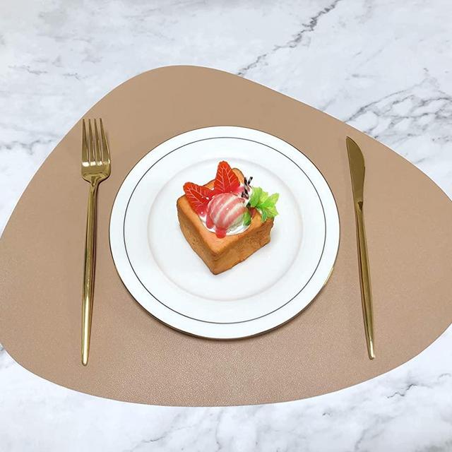 4Pcs Leather Placemats with Coasters Dual-Sided Unique Oval Table Mats Upgraded PU and Color in 2021 (White + Beige)