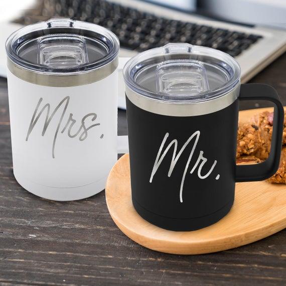 Mr and Mrs Coffee Tumblers, Mr and Mrs Insulated Coffee Mug Set, Couples Coffee Gifts, Mr and Mrs Coffee Mug Set of 2