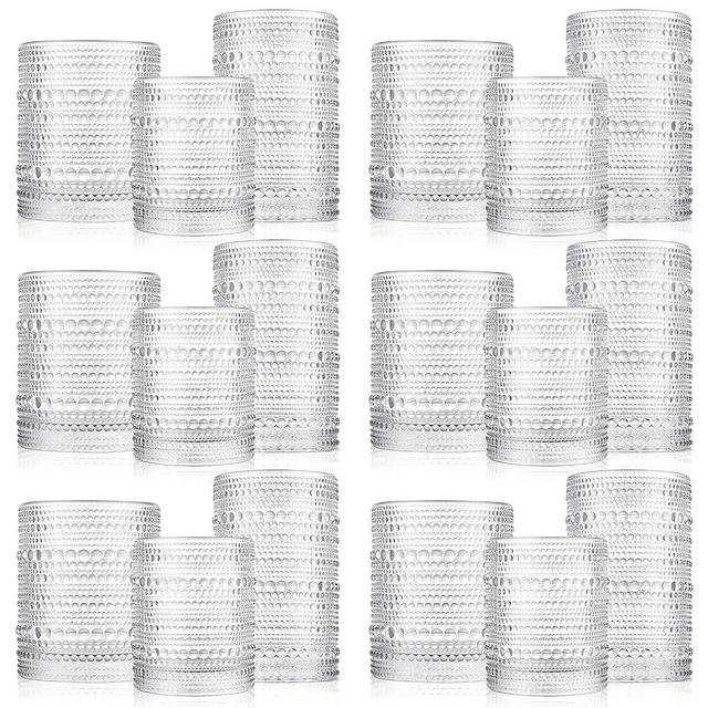 Irenare 18 Count Hobnail Drinking Glasses Set Old Fashioned Vintage Drinking Glasses Clear Hobnail Glasses Tumbler Embossed Vintage Glassware for Water Cocktail Juice (12 oz, 14 oz, 15 oz)