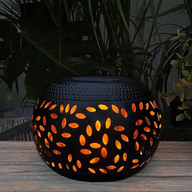 Solar Table Lantern Outdoor Waterproof- Dancing Flickering Flame Solar Powered LED Light，Black Metal Desktop Decorative Lamp Auto On/Off Lighting Dusk to Dawn for Indoor Desk Patio Garden Pathway Yard
