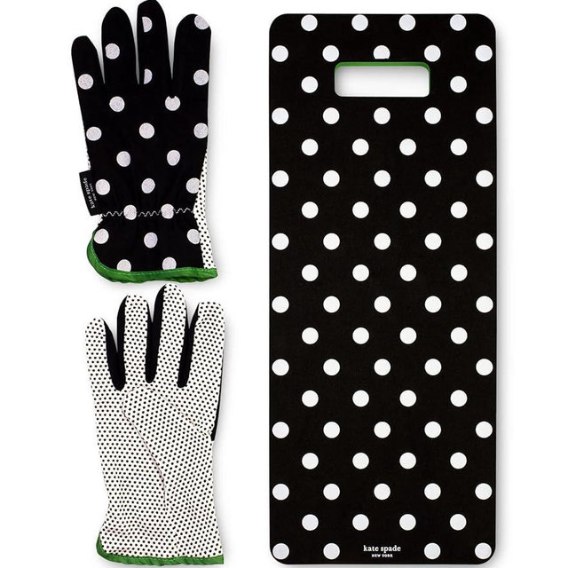 Kate Spade New York Garden Kneeler and Gardening Gloves for Women, Cute Garden Tool Set with Thick Kneeling Pad and Yard Gloves, Picture Dot