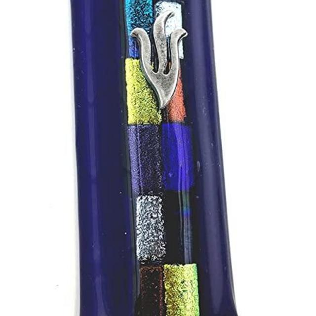Tamara Baskin Art Glass Twelve Tribes Mezuzah - Midnight Blue Art Glass with Twelve Shimmering Fused Glass Gift Box and Non-Kosher Scroll Included Hand Made in The USA