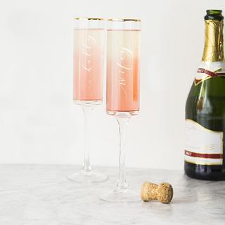 Hubby & Wifey Gold Rim Champagne Flutes
