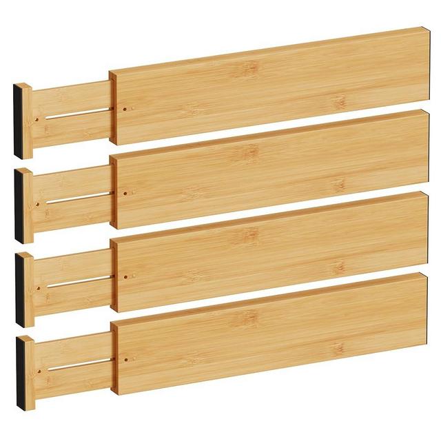 BAMEOS 4" High Drawer Dividers Bamboo Separators Organization Expandable Organizers for Kitchen Bedroom Bathroom Dresser Office 4-pack