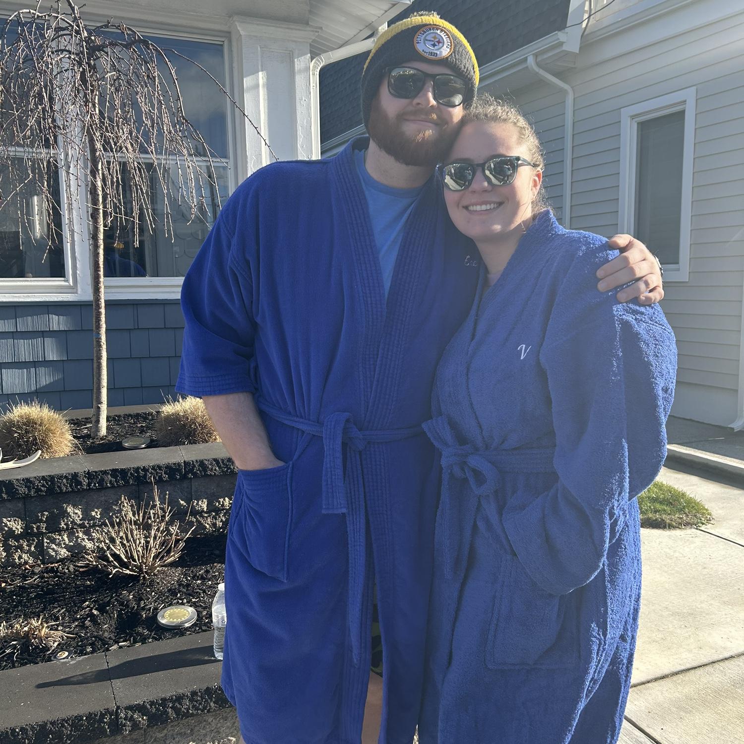 Veronica earns her robe at her 3rd consecutive New Year’s Day Polar Plunge!