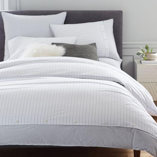 Organic Washed Cotton Stripe Duvet Cover, Full/Queen, Slate