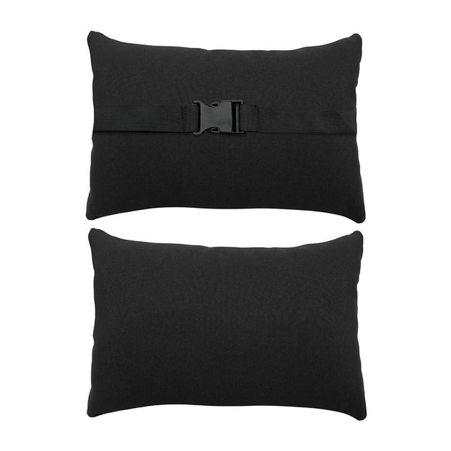 Heavyoff Chaise Lounge Head Resting Pillows, Waterproof Head Support Pillow with Insert Adjustable Elastic Stripe for Garden Furniture Decorative 2 Pack, Black