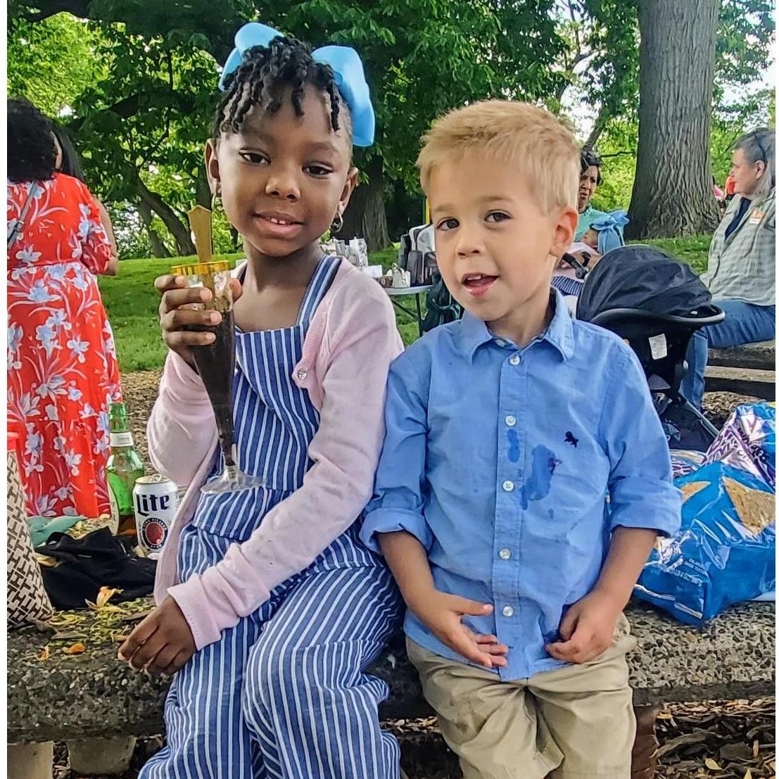 The Flower Girl & Ring Bearer, making "smoothies."