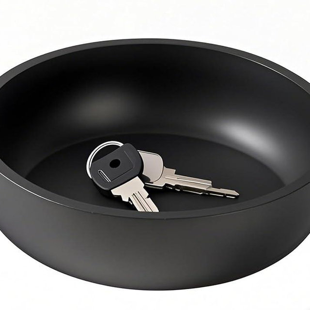 Aotea Crafts 7.9" Large Key Bowl for Entryway Table Decor - Modern Concrete Sturdy Decorative Key Holder Bowl for Keys - Charcoal Black