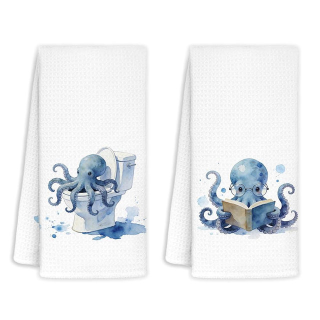 Jvpke Funny Octopus Decorative Hand Towels for Bathroom Set of 2 - Octopus Gifts for Women Kids Men Her Girls Friends Teacher Adults, 16x24 in