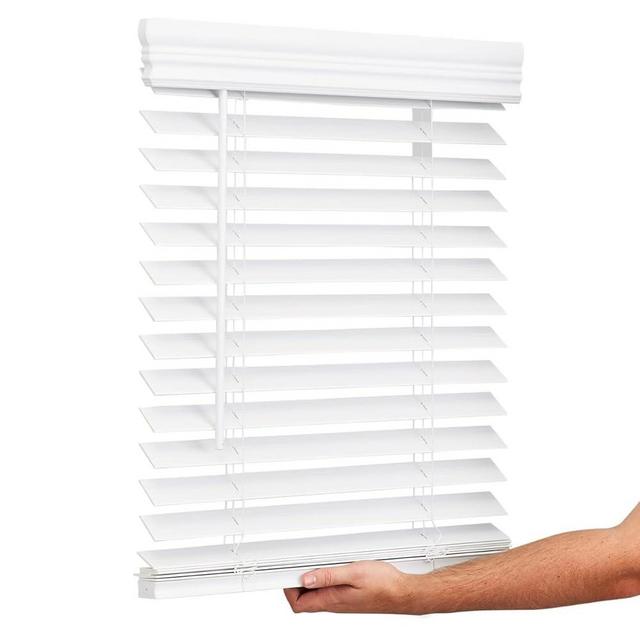 Lotus & Windoware Cordless, 2 Inch Faux Wood Blind, 28" Wide x 36" Long, Window Blinds, Blinds & Shades, Blinds for Indoor Windows, Embossed, Bright White, (Actual Size - 27.5" x 36")